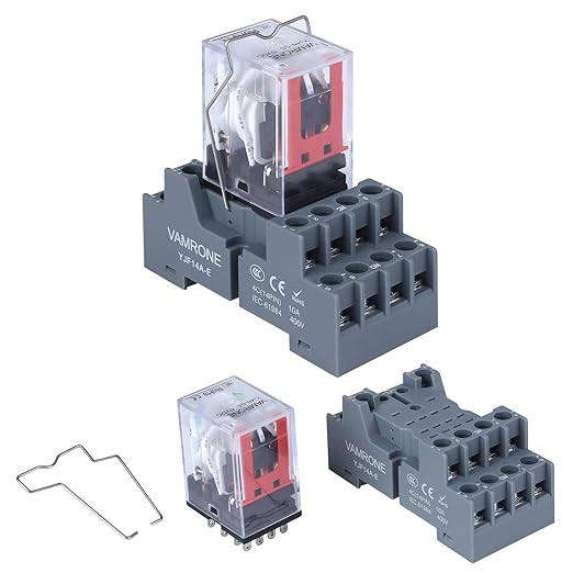 Electromagnetic Power Relay, 14-Pin 5 AMP 6V DC Relay Coil with Socket Base, LED Indicator, 4PDT 4NO 4NC - MY4NJ [Applicable for DIN Rail System]