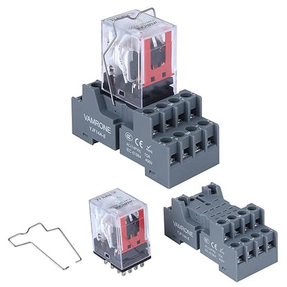 Electromagnetic Power Relay, 14-Pin 5 AMP 6V DC Relay Coil with Socket Base, LED Indicator, 4PDT 4NO 4NC - MY4NJ [Applicable for DIN Rail System]