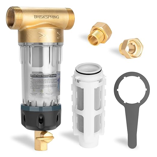 Spin Down Sediment Filters with Scraper, Well Water Filter System for House, Reusable Whole House Water Filter for Well Water, 300 Micron, 1" MNPT + 3/4" FNPT + 3/4" MNPT, BPA Free