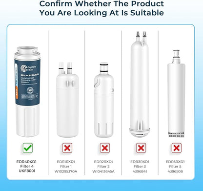 Crystala Filters UKF8001 Compatible with Everydrop Filter 4, EDR4RXD1, Whirlpool Refrigerator Water Filter 4, 4396395, Maytag UKF8001, WHR4RXD1, KAD4RXD1, 46-9006, Puriclean II, PH21500, Pack of 3