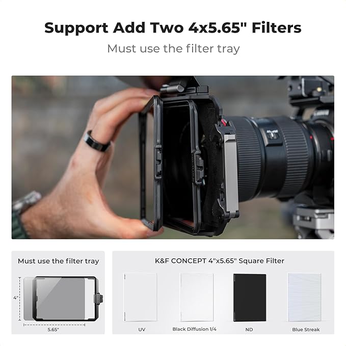 K&F CONCEPT Mini Matte Box +ND4+ND32 Filters Kit, DSLR Matte Box with Carbon Fiber Top Flag Square Filters Trays with 67/72/77/82/95mm Adapter Rings, for 4x5.65 Square UV ND Effect Filter
