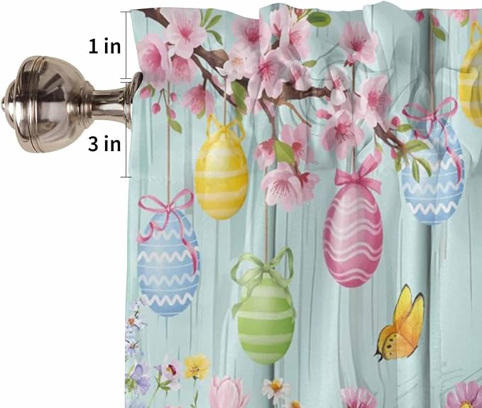Happy Easter Bedroom Curtains 63 Inches length, Spring Bunny Eggs Flower Teal Wood Grain Window Treatment Curtain Drapes, Rod Pocket Curtain Panels for Living Room Kitchen, 42"x63", 2 Panels
