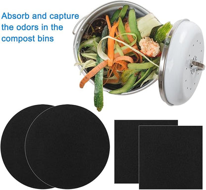 4 Pack Charcoal Filters for Compost Bucket, 6.7inch & 5inch Compost Filters for Countertop Bin Pail Replacement, Activated Charcoal Home Bucket Refill Sets, Round& Square