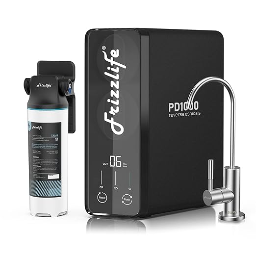Frizzlife 1000GPD Reverse Osmosis Water Filter, NSF/ASNI 58&53&42&372 Standard, Alkaline Mineral pH+ Reverse Osmosis System, 9-Stage Filtration Tankless RO, 2:1 Pure to Drain, Under Sink, PD1000-TAM4