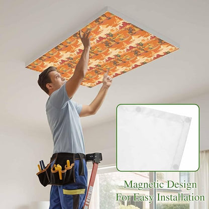 Tropical Plant Cactus Fluorescent Light Covers 2 Pack Western Cowboy Horse Sunset Deserts Orange Magnetic Fluorescent Ceiling Lights Filters for Office Classroom Home Drop Ceiling 4x2 Feet