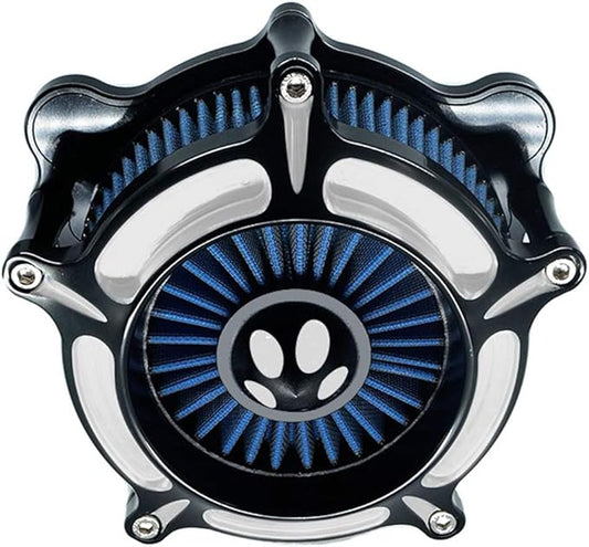 Motorcycle Air Filter Turbine Intake Cleaner Kit Cnc Cut Chrome for Harley Dyna 2000 - 2017 Softail 2000 - 2015 Touring 2000 - 2007 Fitment - B (Blue)