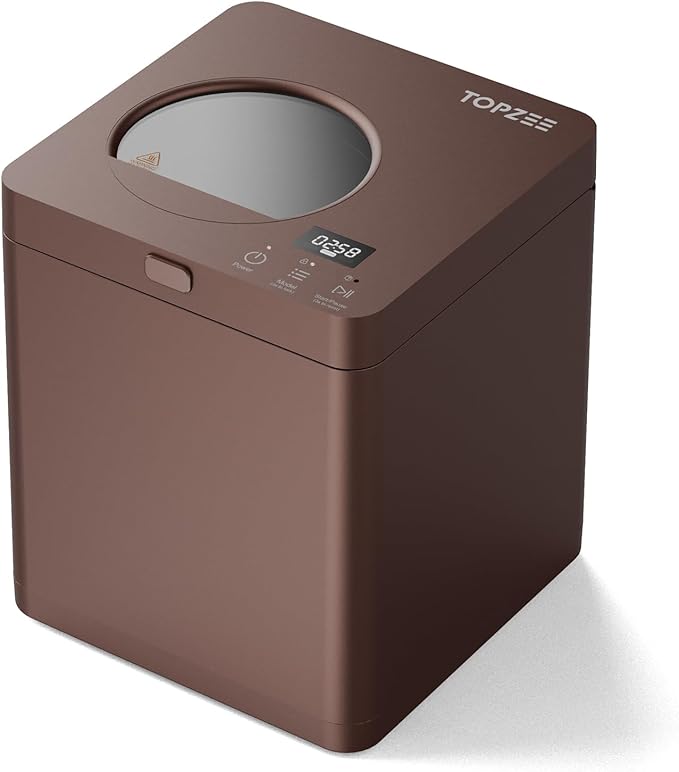 TOPZEE Electric Composter:3L Kitchen Compost Bin Countertop Indoor Odorless, Kitchen Composter Auto-Cleaning, Turns Waste into Natural Fertilizer with a Single Button, Dark Brown