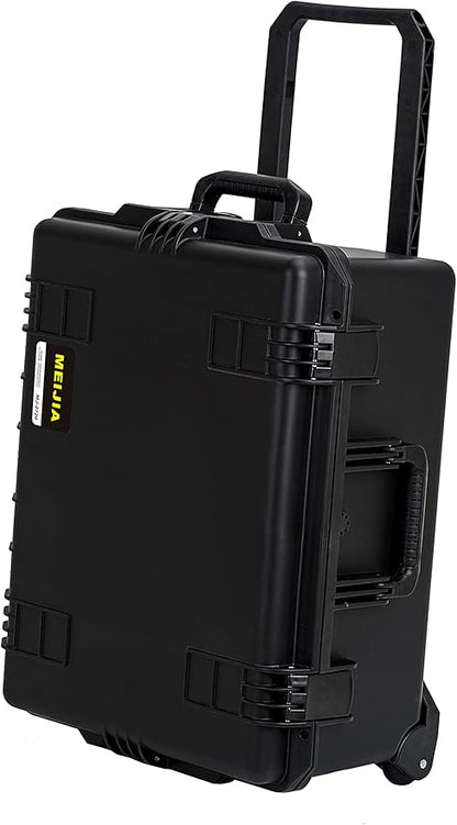 MEIJIA Portable All Weather Premium Rolling Wheels Waterproof Hard Compact Camera Case with Customizable Fit Foam,Pull Handle, 24.6"X19.7"X11.7",Black