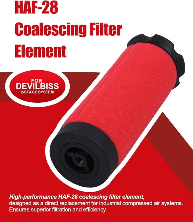 HAF-28 Compressed Air Coalescing Filter Element, OEM-Quality Replacement for DeVilbiss 2-Stage System (Pack of 1)