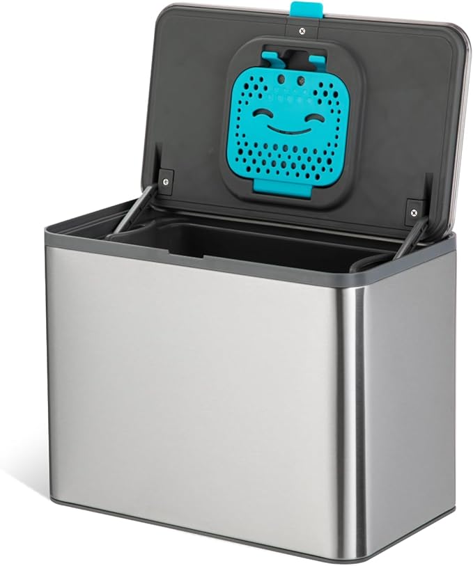 Home Zone Living Kitchen Compost Bin with CleanAura, Stainless Steel, Small and Compact Design, Includes Placement Attachments, 5 Liter Capacity, Silver