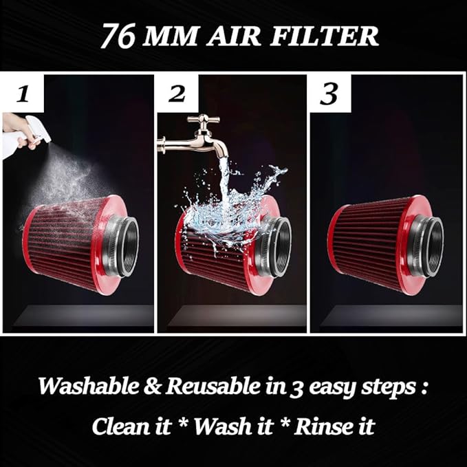 Red 3" 76mm Inlet Cone Replacement Dry Air Filter High Flow Car Performance Cold Air Intake Filter