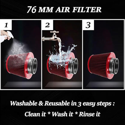 Red 3" 76mm Inlet Cone Replacement Dry Air Filter High Flow Car Performance Cold Air Intake Filter