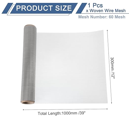 uxcell 60 Mesh 39" x 12" Woven Wire Mesh, 304 Stainless Steel Air Vent Filter Screen, Window Screen Mesh for DIY Projects Vents Cover Filtration Animals Fence