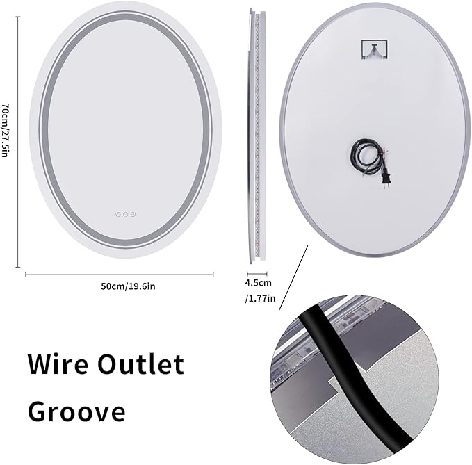 LUVODI Lighted LED Bathroom Mirror: 28”x20” Oval Wall Mounted Makeup Mirror with Backlit and Front Light - Modern Dimmable Smart Mirror Anti Fog with Touch Switch Sensor for Restroom Bedroom