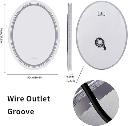 LUVODI Lighted LED Bathroom Mirror: 28”x20” Oval Wall Mounted Makeup Mirror with Backlit and Front Light - Modern Dimmable Smart Mirror Anti Fog with Touch Switch Sensor for Restroom Bedroom