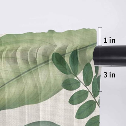 Summer Palm Leaf Sheer Valance Curtains, Green Tropical Plants Nature Leaves Linen Light Filtering Kitchen Valances Rod Pocket Voile Curtain Window Treatment for Bedroom/Living Room/Basement 54Wx18L