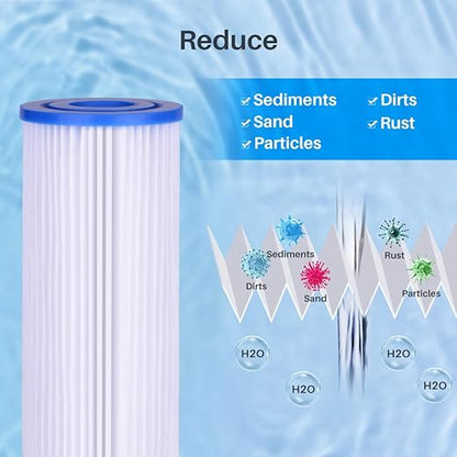 CFS – 10" x 4.5" 30 Micron Compatible Water Filters for HDX HDX4PF4 Pleated High Flow Whole House Filter, Reduces Sediment, 3-Pack