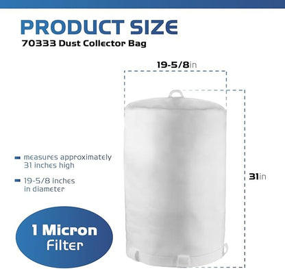 70333 Dust Collector Bag, fit for POWERTEC DC-1512, Vacuum & Dust Collector Bags, Compatible with JET, Grizzly, Shop Fox, Wen, Harbor Freight, 21" x 31", 1 Micron Filter