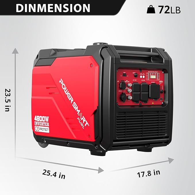 PowerSmart 4800-Watt Portable Inverter Generator with Wheels Handle Kit, CO Protect, Quiet, RV-Ready, Home use