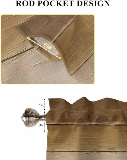 Vintage Brown Gradient Wood Grain Window Valance Curtains, Farmhouse Wood Barn Light Filtering Kitchen Valance with 3-inch Rod Pocket for Living Room Bathroom Bedroom,2 Panel,52x45In