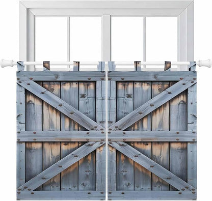 Farmhouse Wood Grain Bedroom Curtains 63 Inch Length, Window Curtains Tab Top, Vintage Country Barn Gate Textured Light Filtering Window Treatments Drapes 42"x63" 2 Panel