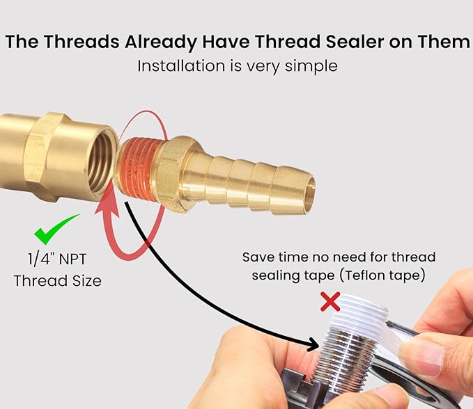 2 Pack Brass Air Hose Barb Fittings Adapter Set, 3/8 Inch Barb to 1/4 Inch NPT Male Pipe, Air Hose Repair Kit Connectors with Sealant