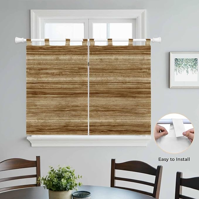 Vintage Western Bedroom Curtains 63 Inch Length, Window Curtains Tab Top, Rustic Farmhouse Wooden Grain Barn Door Light Filtering Window Treatments Drapes 42"x63" 2 Panel