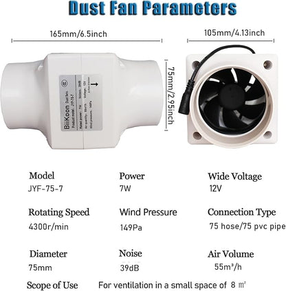 12V 3 Inch Inline Duct Fan Low Noise Variable Vent Blower Fan 32CFM Air Ventilation Exhaust Fan for Carbon Filter Basement Hydroponic Attic