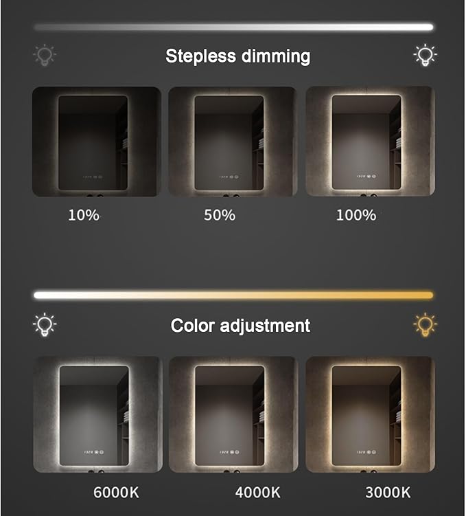 Bathroom Mirror with LED Lights，Bathroom Led Mirror ，Backlit Bathroom Mirror ，Smart Modern Bathroom Vanity Mirror，with Touch Sensor/Demister pad，Adjustable Lights(A,W70*H90cm/W27.6*H35.4IN)