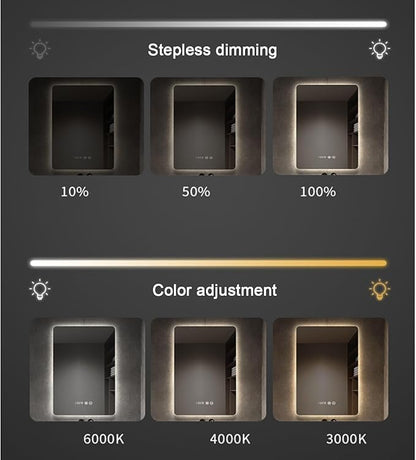 Bathroom Mirror with LED Lights，Bathroom Led Mirror ，Backlit Bathroom Mirror ，Smart Modern Bathroom Vanity Mirror，with Touch Sensor/Demister pad，Adjustable Lights(A,W70*H90cm/W27.6*H35.4IN)