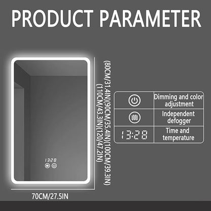 Backlit LED Illuminated Bathroom Mirror with LED Lights, Lighted Bathroom Makeup Wall Mounted Mirror with Demister Pad, Sensor Touch Switch, Horizontal/Vertical(H70*W90CM/H27.5*W35.4IN)