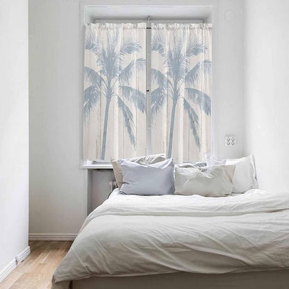 Summer Coconut Tree on Vintage Wood Grain Window Valance Curtains, Seaside Plants Light Filtering Kitchen Valance with 3-inch Rod Pocket for Living Room Bathroom Bedroom,2 Panel,42x63In