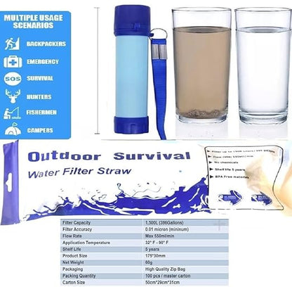 Galaxy Personal Portable Water Filter Straw Filtration Purifier for Hiking, Camping, Hunting, Travel, Outdoor Emergency Survival Detachable Drinking Six Packs