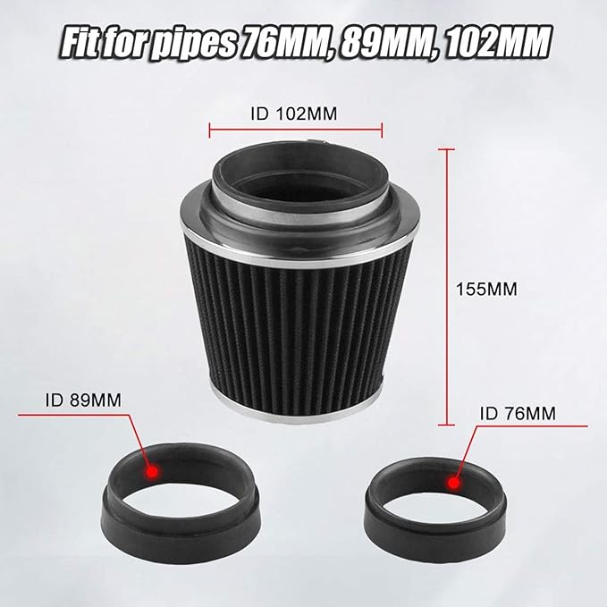RYANSTAR Universal Clamp-on Air Intake Filter(2 Pack),3 In /3.5 In /4 In Three different Sizes, Round Tapered High Performance, Washable, Replacement Air Filter, For cars and motorcycles (black)
