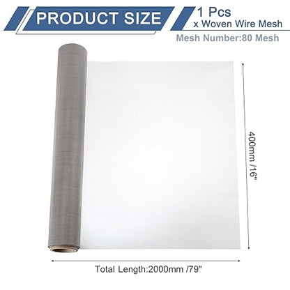 uxcell 80 Mesh 79" x 16" Woven Wire Mesh, 304 Stainless Steel Air Vent Filter Screen, Window Screen Mesh for DIY Projects Vents Cover Filtration Animals Fence