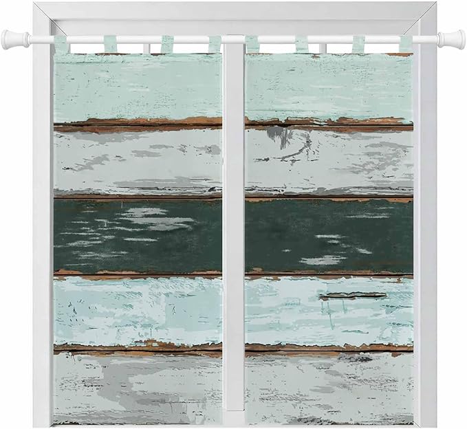 Blue Teal Bathroom Curtains 63 Inch Length, Window Curtains Tab Top, Vintage Wooden Retro Art Farmhouse Barns Light Filtering Window Treatments Drapes 52"x63" 2 Panel