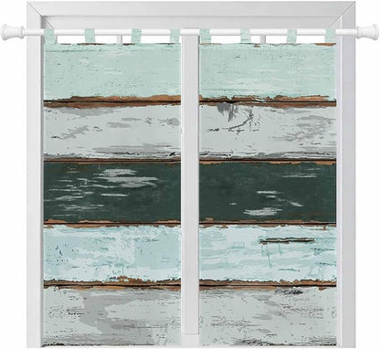 Blue Teal Bathroom Curtains 63 Inch Length, Window Curtains Tab Top, Vintage Wooden Retro Art Farmhouse Barns Light Filtering Window Treatments Drapes 52"x63" 2 Panel