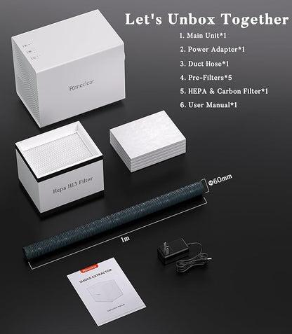 FumeClear FC-2001X Fume Extractor for Laser Engraver 3 Powerful Suction HEPA H13 Filter for 99.97% High-filtration Low-noise LED Signal Smoke Absorber Remover for F1, K10, L2, M1, P1, etc. White