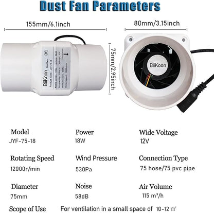3 Inch Inline Fan 68 Cfm Exhaust Duct Fan with Speed Controller 12V 18W Vent Blower for HVAC Exhaust Grow Tents, Low Noise (Color : Adjustable Speed, Size : 18w)