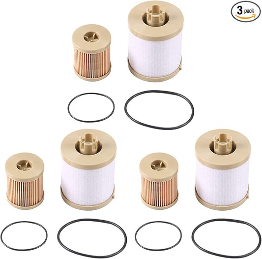 CARMOCAR replacement for Ford 6.0L 2003-2007 Diesel Fuel Filter 3 Pack includes lower lifter pump filter and upper fuel bowl filter FD4604 Ford F250 F350 F450 F550 F650 EXCURSION FD-4604 FD-4616
