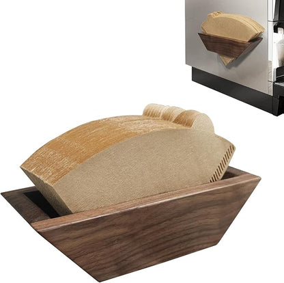 Coffee Filter Holder Magnetic, Solid Walnut Wood Coffee Filter Storage Organizer for Coffee Station, Holds Up to 50 V60-Style Cone Paper Filters, Side Mount for Espresso Machine or Fridge