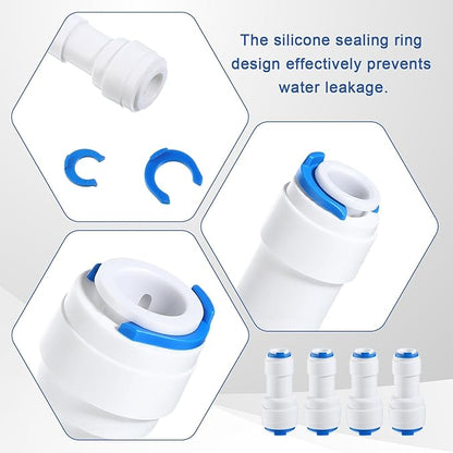 4 PCS 1/4 to 3/8 Water Line Adapter Push Connector 3/8 Quick Connect Fittings Od Quick Straight Push Connector for Purifiers Filters Water Systems