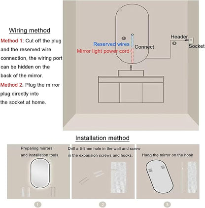 Bathroom Led Mirror ，Bathroom Mirror with LED Lights，LED Mirror for Bathroom，Backlit Bathroom Mirror ，with Touch Sensor/Demister pad，Shatterproof，Adjustable Lights(A,H100*W60cm/H39.4*W23.6IN)