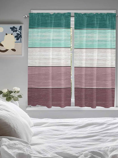 Retro Farm Woodcuts Texture Window Valance Curtains, Green Brown Gradient Light Filtering Kitchen Valance with 3-inch Rod Pocket for Living Room Bathroom Bedroom,2 Panel,42x63In