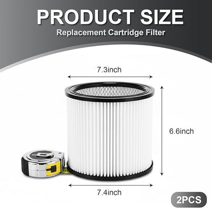 2 Pack Replacement Cartridge Filter for Shop Vac 90304 90350 90333, Compatible with Type U X W 9030400 9035000 9034000, Fit 5 Gallon Up Wet/Dry Vacuum Cleaners, Washable & Reusable (2 pack)
