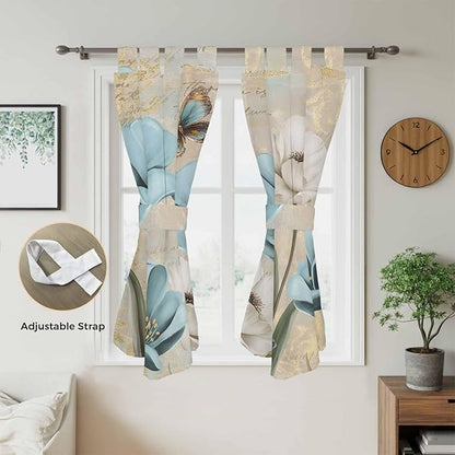 Spring Flowers Living Room Curtains 84 Inch Length, Window Curtains Tab Top, Vintage Rustic Tulips Floral Butterfly Khaki Light Filtering Window Treatments Drapes 42"x84" 2 Panel