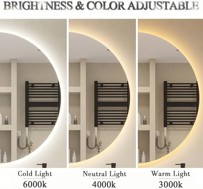 LTSRLL Frameless Illuminated LED Bathroom Wall Mirror with Touch, Demister Pad and Dimmable Lights & 3 Colors for Makeup Shaving and Bath Vanity IP44(Backlight,60cm/23.6in)