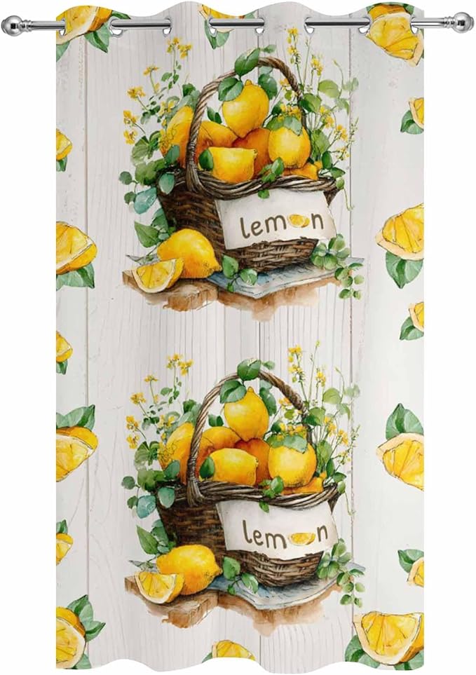 Lemon Outdoor Curtains for Patio Lemons Baskets Summer Tropical Plant Wood Waterproof Outside Curtains with Grommet Top Weatherproof Curtain for Cabana Pergola Gazebo, 1 Panel, 54" W x 108" L