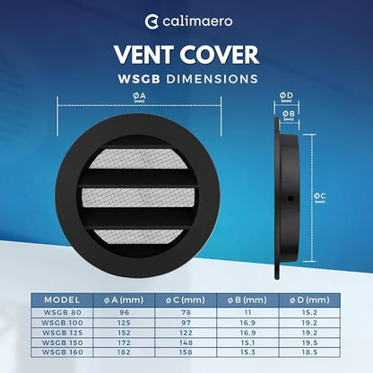 calimaero® WSGB 3" Inch Black Round Metal Air Vent Grill Cover Flat Louver with Fly Screen Fits Only with Metal Ducts