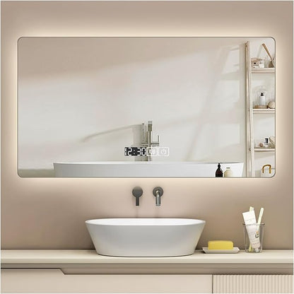 Backlit LED Illuminated Bathroom Mirror with LED Lights, Lighted Bathroom Makeup Wall Mounted Mirror with Demister Pad, Sensor Touch Switch, Horizontal/Vertical(A,H60*W80CM/H23.6*W31.4IN)